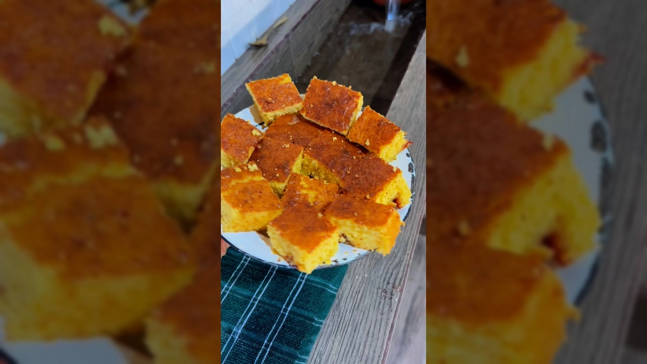 Imagem do bolo de milho e flocão com goiabada cortado em pedaços, pronto para servir, por Aline Figueiredo