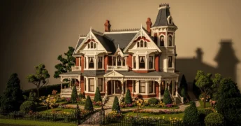 Diorama de casa vitoriana detalhado