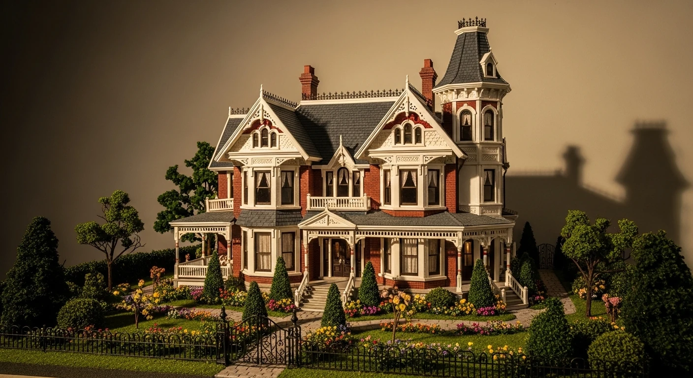 Diorama de casa vitoriana detalhado