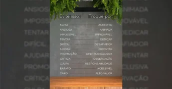 Infográfico com lista de palavras para evitar e suas substituições para melhorar a comunicação com clientes. Conteúdo da AJ Identidade / Instagram