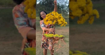Escultura realista de ipê amarelo flutuante criada por Luciene Xavier, artista independente. / Instagram