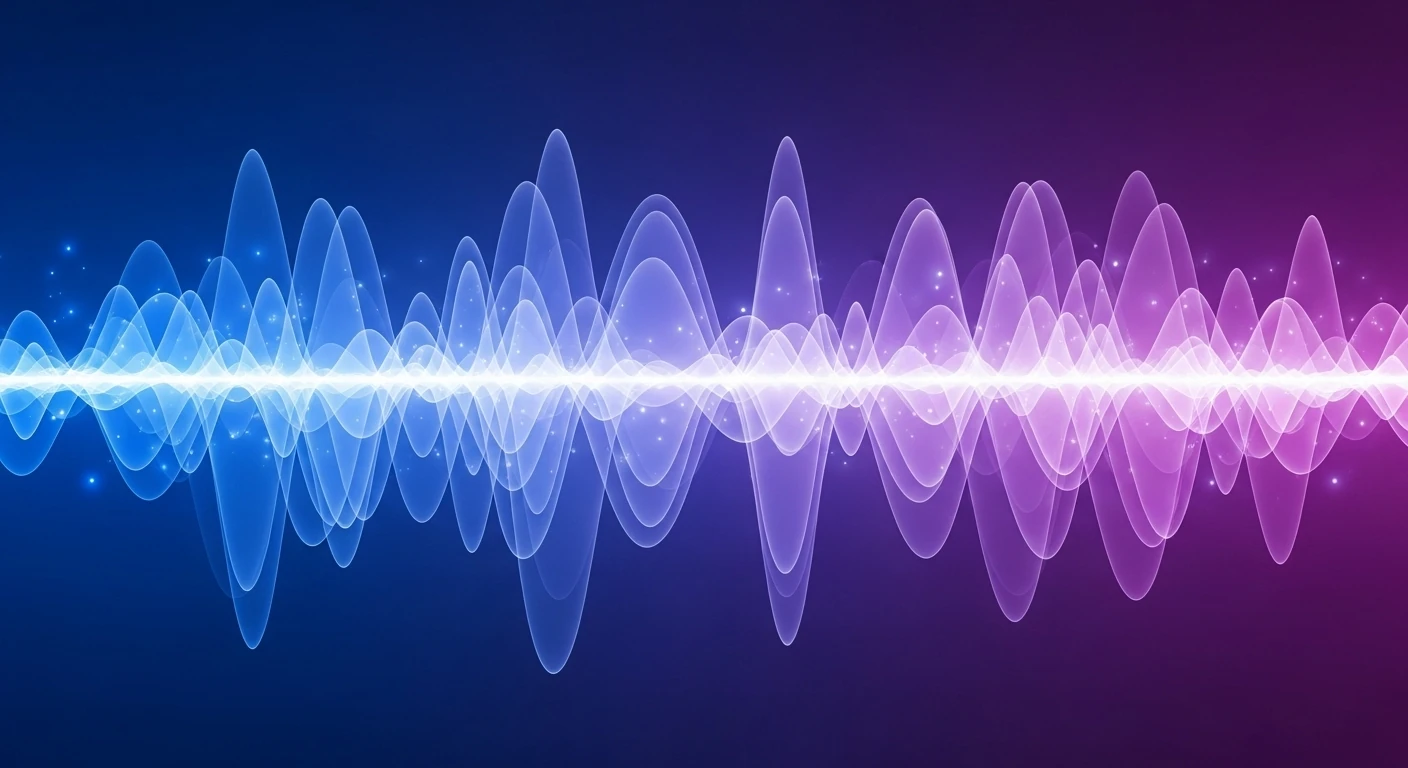 Ondas sonoras abstratas em tons de azul e roxo representando mantras