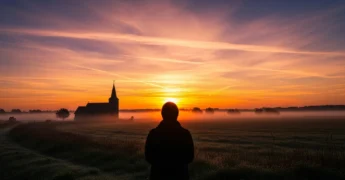 Nascer do sol abençoado, igreja, esperança, bom dia