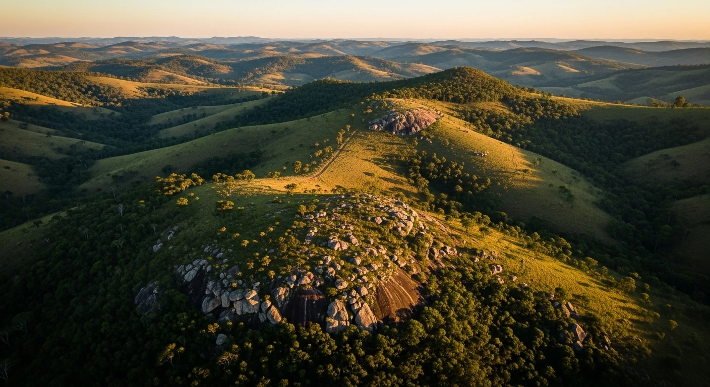 Vista panorâmica de Curvelo, Minas Gerais, revelando a paisagem rica em minerais