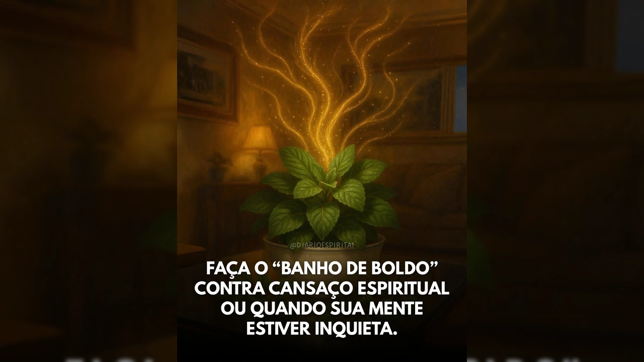 Planta de boldo com luz dourada brilhante, representando o ritual de Banho de Oxalá para purificação espiritual. Conteúdo de diarioespirita1 / Instagram.