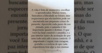 Texto motivacional sobre felicidade e gratidão da influenciadora Greice de Paula no Instagram