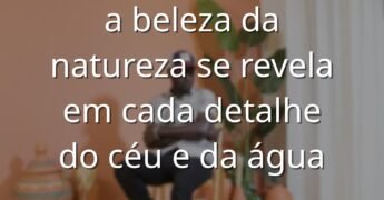 Céu sereno com nuvens suaves refletido sobre a superfície calma de um lago, transmitindo um sentimento de paz e gratidão pela natureza.