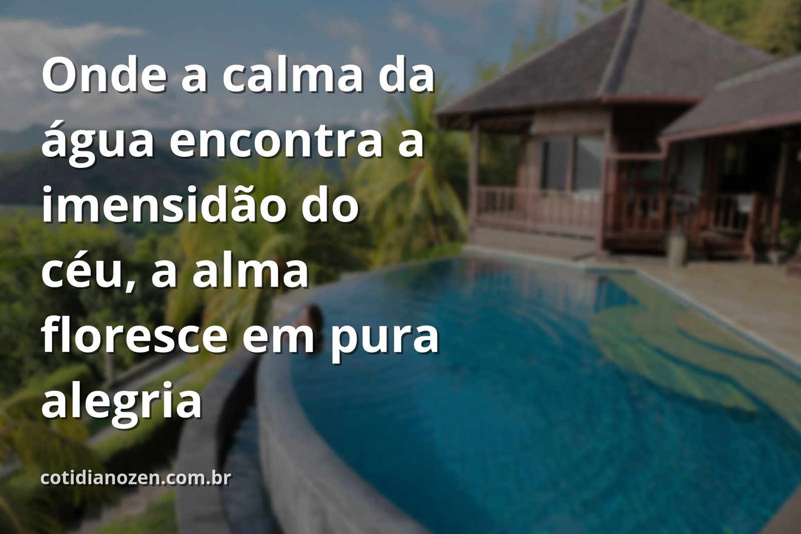 Paisagem serena com céu azul e nuvens brancas refletidas em um lago límpido, evocando um profundo sentimento de paz e alegria de viver.