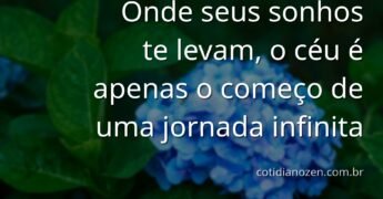 Paisagem serena com céu vasto e água calma refletindo a luz, inspirando a busca por sonhos e o infinito de possibilidades.